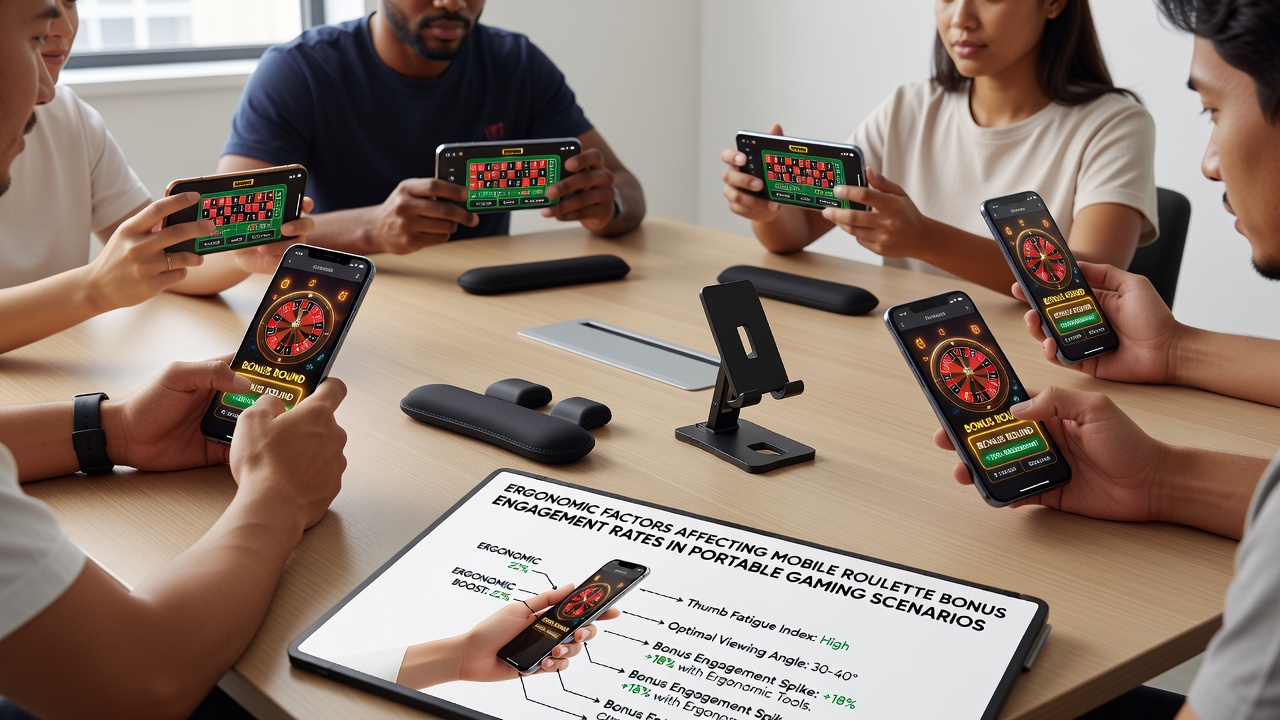 Close-up of ergonomic mobile gaming setup with adjustable stand and optimal screen angle for extended roulette play