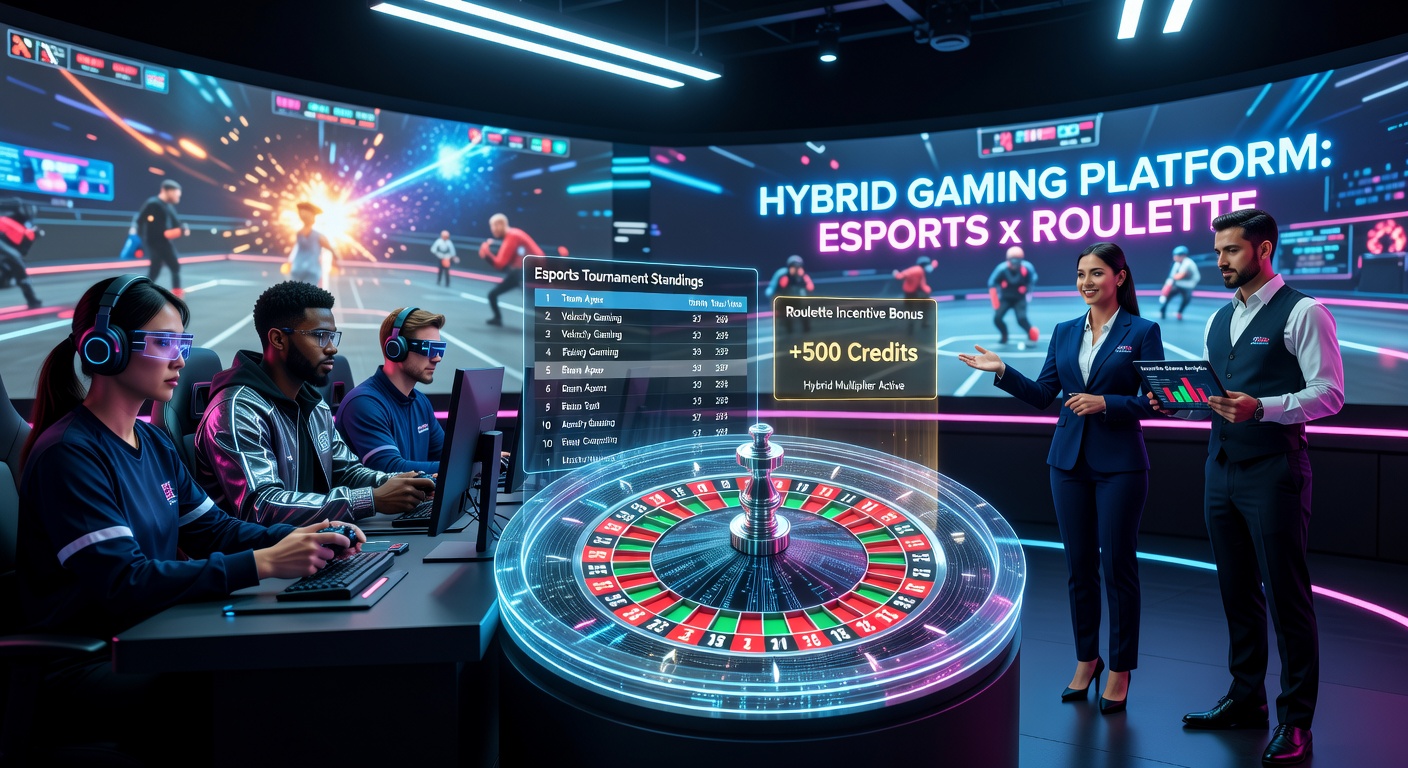 Hybrid gaming platform interface showing esports tournament streams alongside roulette tables with incentive overlays
