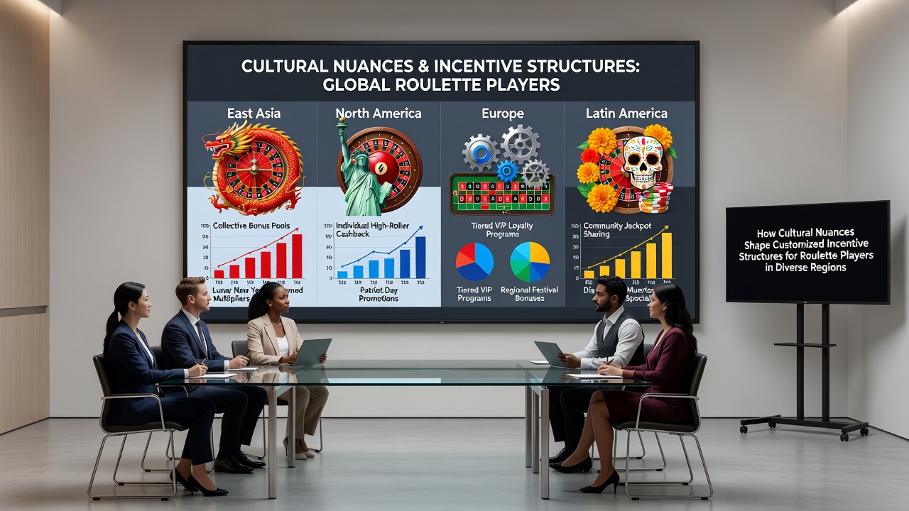Diverse roulette players at tables in different global settings with overlaid incentive icons
