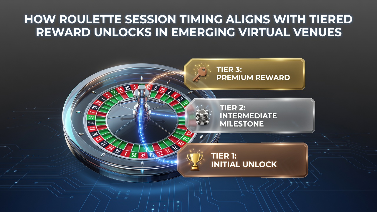 Roulette wheel spinning in a virtual casino environment with reward tier progress indicators displayed on screen