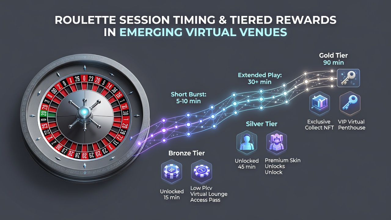 Virtual roulette table interface showing tier unlock notifications and session timer overlays during peak hours