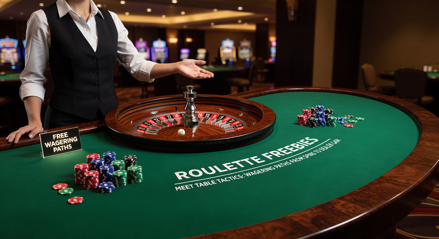 Close-up of a dealer's hand spinning the roulette wheel amid a cascade of virtual free bet chips transforming into stacked cash payouts