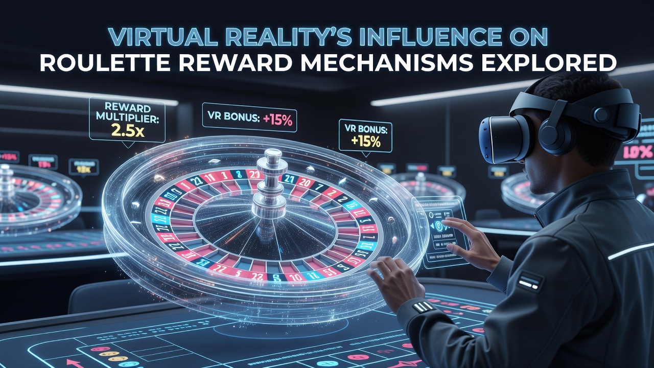 Player interacting with virtual roulette wheel while reward notifications appear in the immersive environment